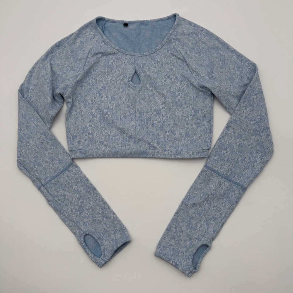 Gymshark Adapt Marl Seamless Long Sleeve Crop Top Blue Keyhole Thumbholes